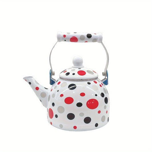 1pc, Enamel Porcelain 50.72oz Coffee Pot with Lid, Colorful Dots Tea Pot, Coffee Pot, Milk Tea Pot, Tea Infuser Pot, Multifunctional Porcelain Water Pot, Electromagnetic Stove Gas for Home Restaurant Kitchen Tea Table