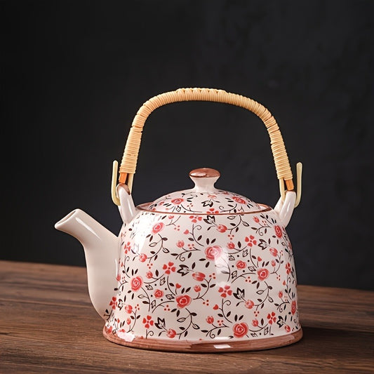 Ceramic Teapot 27.73oz - Japanese Blue and White Glaze Underglaze, Various Flower Colors, Suitable for Restaurants, Tea Rooms, Kitchens, Coffee Shops