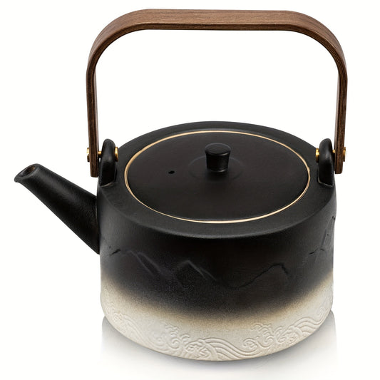 Gradient Embossed Ceramic Japanese Teapot with Removable Infuser for Flower and Loose Tea, Bamboo Handle, Halloween Promotion