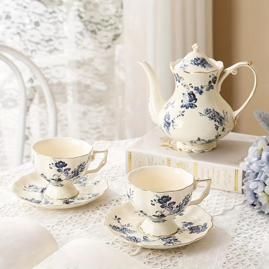1pc Exquisite European Floral Ceramic Teapot Set - Vintage Porcelain Coffee Pot - Antique Tea Cups And Saucers - High Tea Party Accessories - Elegant Gift for Friends and Family - Perfect for Afternoon Tea, Coffee, or Dinner Party