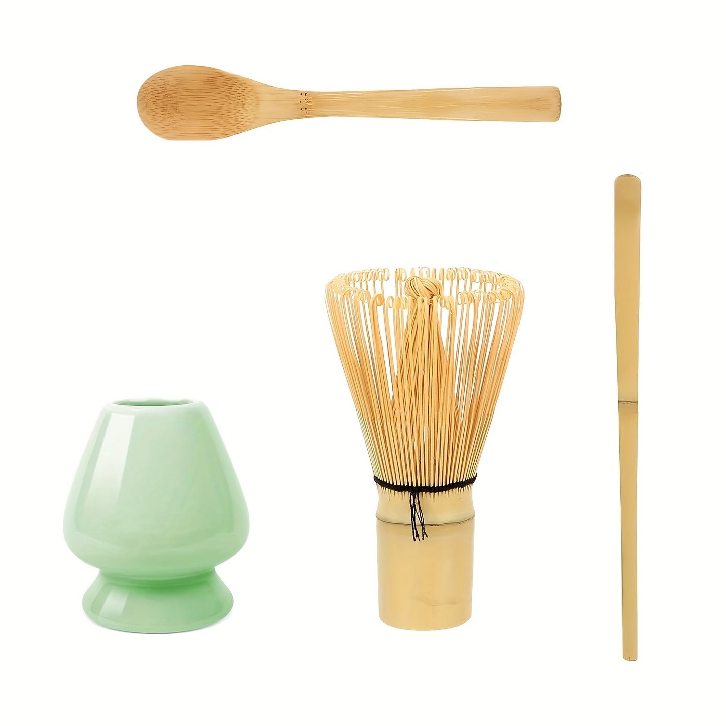 Bamboo Matcha Tea Ceremony Set - 4pcs Traditional Matcha Making Tools with Whisk, Scoop, Spoon and Ceramic Holder