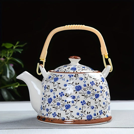 Ceramic Teapot 27.73oz - Japanese Blue and White Glaze Underglaze, Various Flower Colors, Suitable for Restaurants, Tea Rooms, Kitchens, Coffee Shops