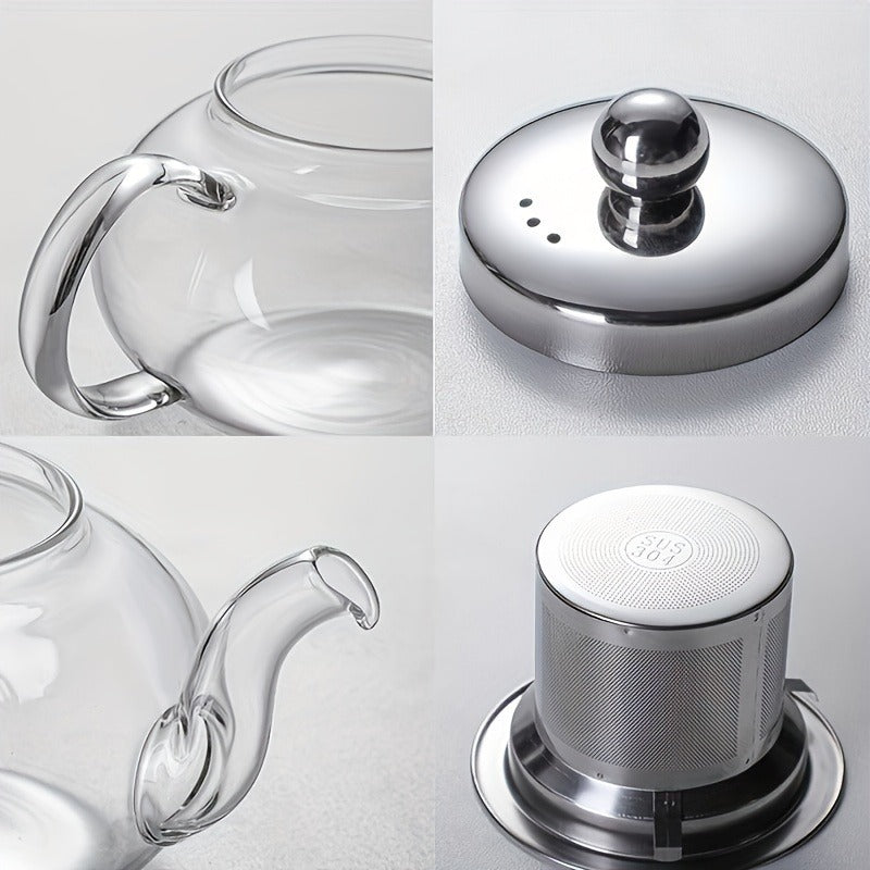 1pc High Borosilicate Glass Teapot with Stainless Steel Infuser – 27.05oz Clear Glass Tea Pot for Stovetop – Heat Resistant Loose Leaf Tea Brewing Kettle