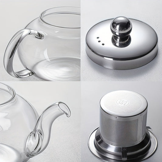 1pc High Borosilicate Glass Teapot with Stainless Steel Infuser – 27.05oz Clear Glass Tea Pot for Stovetop – Heat Resistant Loose Leaf Tea Brewing Kettle