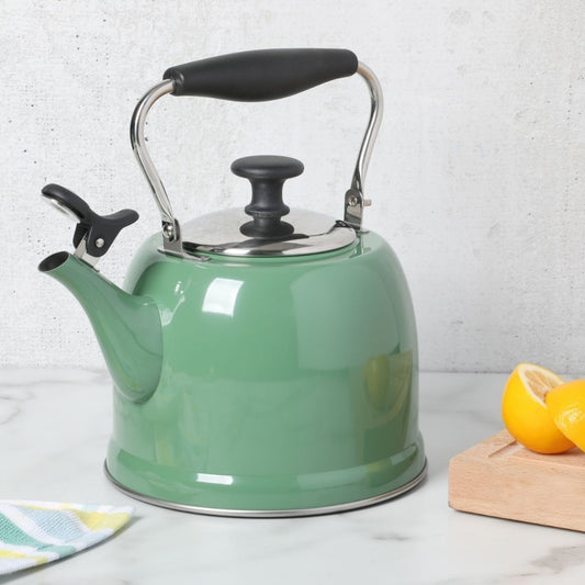 Martha Stewart Everyday Lily Pond 2.2-Quart Stainless Steel Sage Tea Kettle with Lid