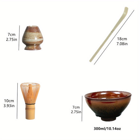 Japanese Matcha Tea Ceremony Set - Includes Bamboo Whisk, Scoop & Bowl - Reusable, BPA-Free Ceramic - Perfect for Home or Restaurant Use