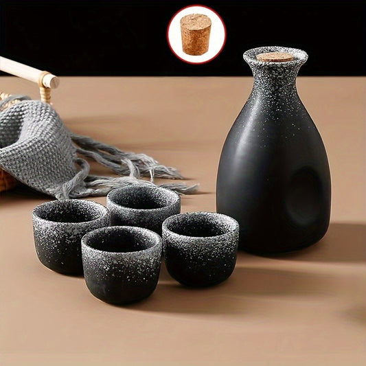 5pcs Japanese Ceramic Sake Set - 10.14oz Tokkuri Bottle & Ochoko Cups, Perfect for Hot or Cold Drinks, Ideal Gift for Birthdays, Thanksgiving, Halloween, Christmas, and Home Decor