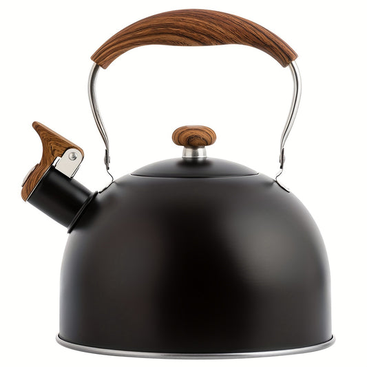 1pc, 2.5L Large Capacity Trumpet Shaped Whistling Stovetop Tea Kettle - Stainless Steel Flat Bottom Sounding Kettle with Loud Whistle and Rapid Boiling Function - Easy to Clean and Durable