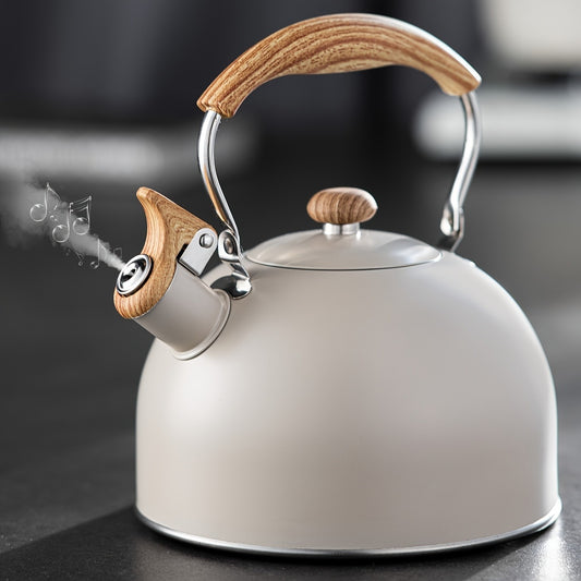 Elegant Stainless Steel Tea Kettle with Wooden Handle: Perfect for Brewing Coffee, Tea, or Boiling Water - 84.54oz Capacity