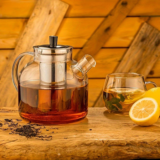 52oz Glass Teapot Set with Removable Infuser - Stovetop Safe, Leak-Proof, Lead-Free for Blooming & Loose Leaf Tea - Perfect for Home & Office