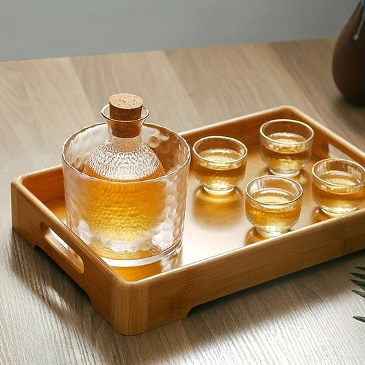 6pcs, Japanese Sake Set, 1 Tokkuri Bottle, 1 Warming Bowl And 4 Ochoko Cups, Exquisite Glass Drink Set, Home Decor, Room Decor, Gifts