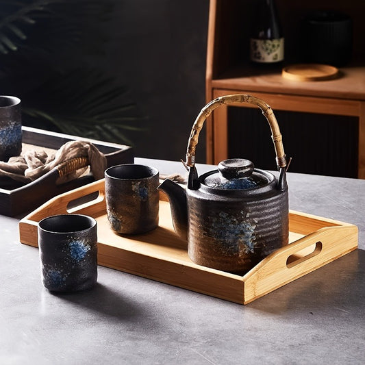 Vintage Japanese Ceramic Tea Set - Hand-Painted, Semi-Handmade with Rose & Matcha Designs for Home and Restaurant Use