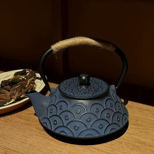 Japanese-Inspired 30.43oz Blue Fish Scale Enamel Cast Iron Teapot with Detachable Stainless Steel Infuser - Perfect for Brewing & Kung Fu Tea Ceremonies, Ideal Birthday or Holiday Gift