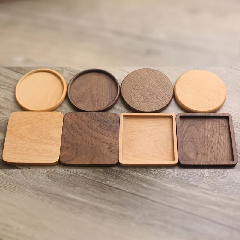 2 Pcs Premium Wooden Coaster Set - Heat Insulation Tea Coasters & Coffee Mats for Home, Restaurant, Cafe - 3.45"×3.45"×0.4" Size