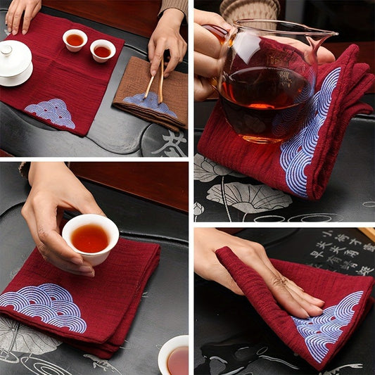 1pc, Cotton, Linen And Tea Towel Double-layer Thickened Household Retro Pot Tea Cloth Individually Wrapped Embroidered Tea Towel Cleaning Cloth, Cleaning Supplies, Cleaning Tool, Christmas Gift