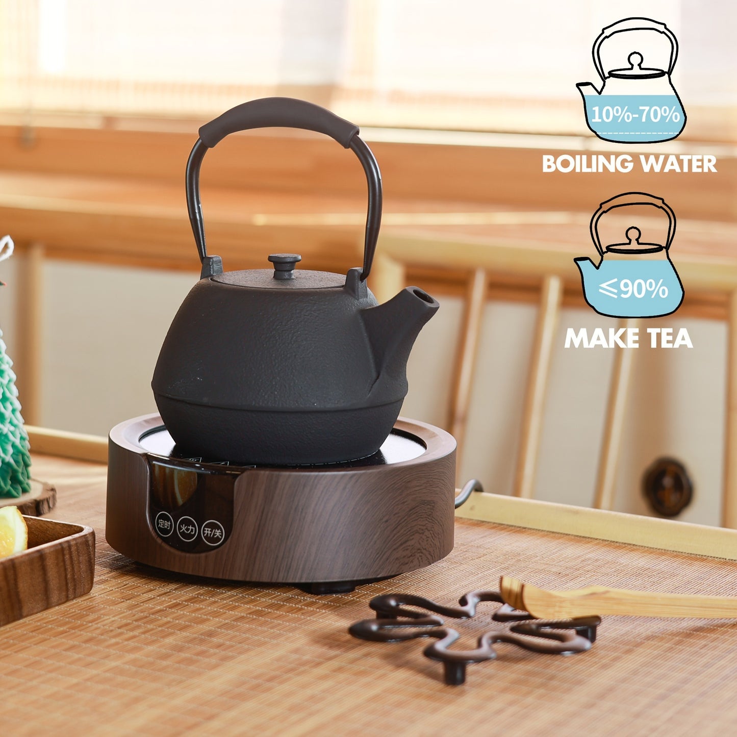 1pc Handcrafted 40oz Cast Iron Teapot with Enameled Interior, Stovetop Safe Tea Kettle with Infuser for Loose Leaf Tea and Coffee, Brushed Metal Finish, Ideal for Christmas, Thanksgiving, Father'S Day, Mother'S Day Gifts