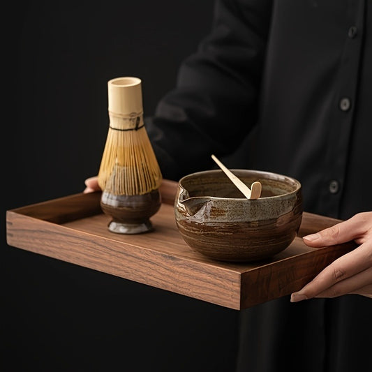 4-Piece Traditional Japanese Matcha Tea Ceremony Set, Ceramic Bowl with Bamboo Whisk, Whisk Holder, Scoop, and Sifter - Authentic Matcha Making Kit for Matcha Green Tea Preparation