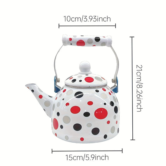 1pc, Enamel Porcelain 50.72oz Coffee Pot with Lid, Colorful Dots Tea Pot, Coffee Pot, Milk Tea Pot, Tea Infuser Pot, Multifunctional Porcelain Water Pot, Electromagnetic Stove Gas for Home Restaurant Kitchen Tea Table