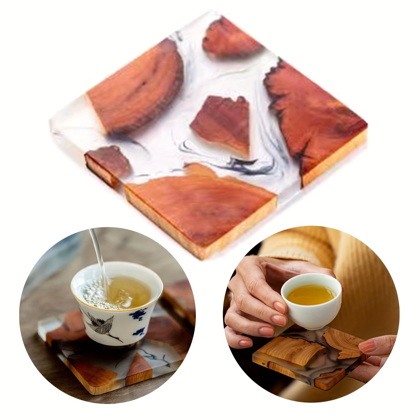 4pcs, Handmade Drink Coaster Set Modern Wooden Coasters Epoxy Resin Cedar Coster for Coffee Table, Tabletop Protection Decor (Epoxy Resin Cedar Coster)