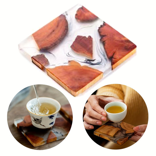 4pcs, Handmade Drink Coaster Set Modern Wooden Coasters Epoxy Resin Cedar Coster for Coffee Table, Tabletop Protection Decor (Epoxy Resin Cedar Coster)