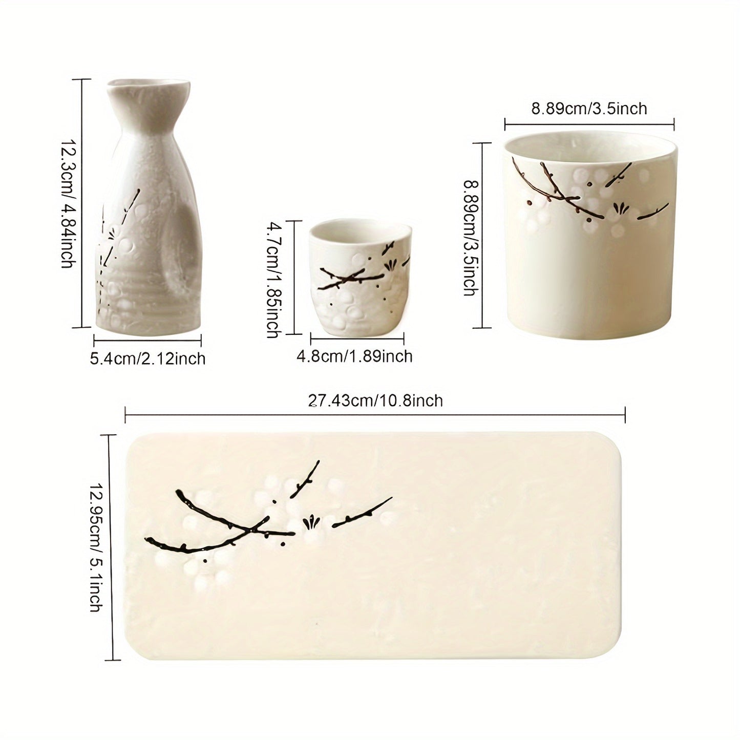 Japanese ceramic sake barware set, beige tea set for making tea and drinking, with hand-painted plum blossom pattern, handmade, suitable for sushi restaurants or families