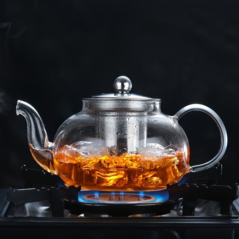 1pc High Borosilicate Glass Teapot with Stainless Steel Infuser – 27.05oz Clear Glass Tea Pot for Stovetop – Heat Resistant Loose Leaf Tea Brewing Kettle