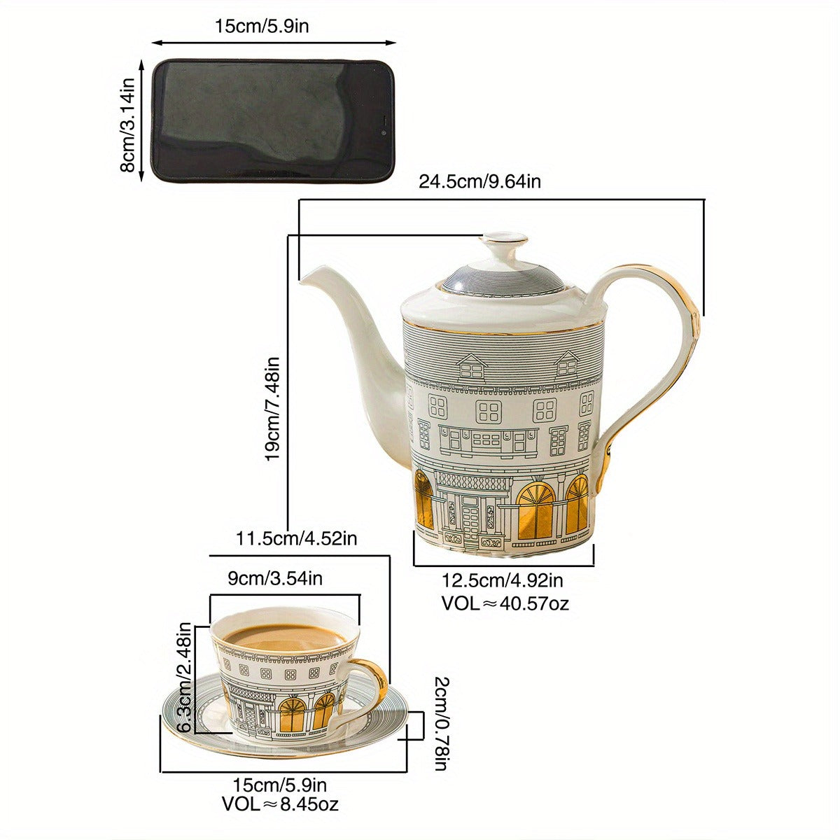 Ceramic Coffee Server Set - European Design Porcelain Tea Pot with Cups and Saucers for Home & Kitchen - 1pc/2pcs/5pcs Elegant Tea and Coffee Serving Ensemble