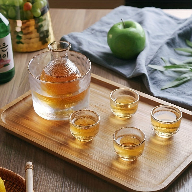 6pcs, Japanese Sake Set, 1 Tokkuri Bottle, 1 Warming Bowl And 4 Ochoko Cups, Exquisite Glass Drink Set, Home Decor, Room Decor, Gifts