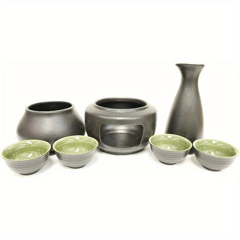 Traditional Japanese Style Sake Set with Warmer Pottery Sake Set of 7 Combo