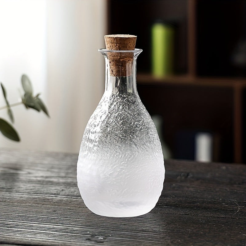 Handmade Hammered Glass Sake Set, 5-Piece Elegant Vintage Design with One Decanter (11.81 oz) and Four Sake Cups (2.2 oz Each), Ideal for Sake Enthusiasts, Home, Bars, Restaurants - Hand Wash Only