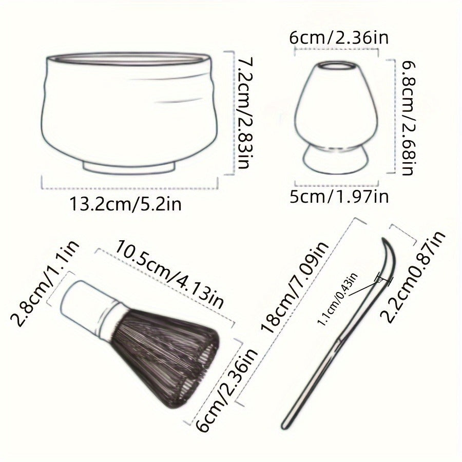 Japanese Matcha Tea Ceremony Set - 4pcs Traditional Kit with Bowl, Whisk & Spoon - Perfect Gift for Holidays & Home Decor