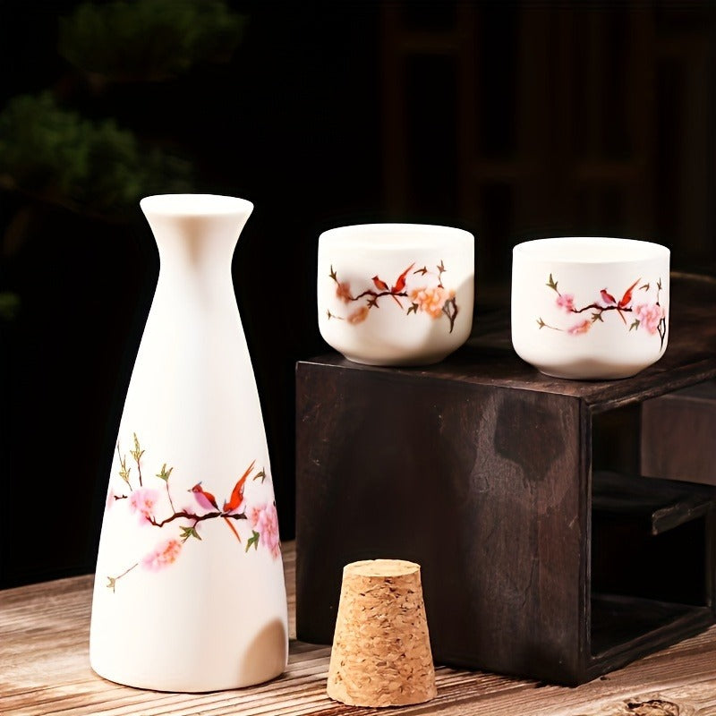 Ceramic Sake Set, Traditional Chinese Style, Polished Finish, 5pcs Flask and Cups, Oval Shape, Hand Wash Only, Ideal for Thanksgiving Festivities
