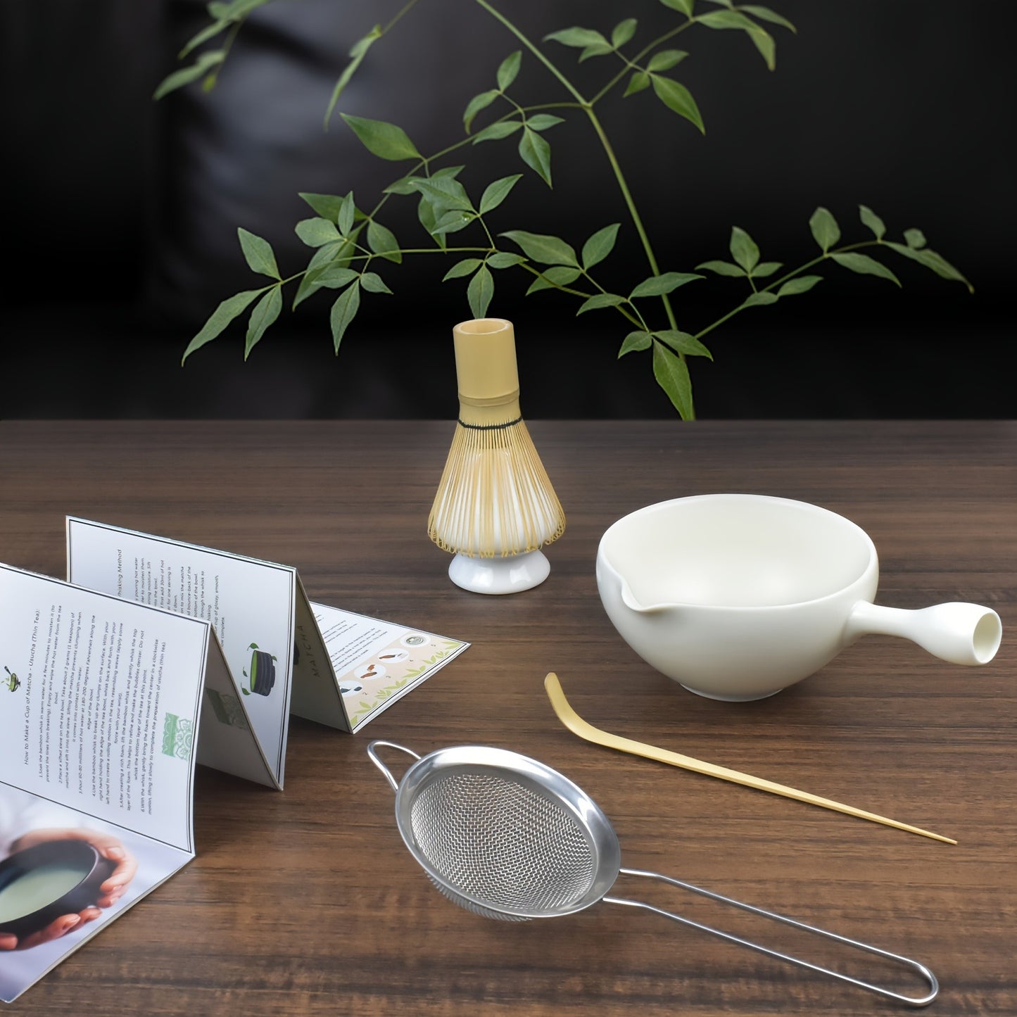 5pcs Matcha Ceremony Kit For Japanese Tea Ceremony, Bowl With Pouring Spout And Handle, Whisk, Tea Scoop, Matcha Powder Strainer, Matcha Tea Set For Making Usucha, Koicha And Matcha Latte