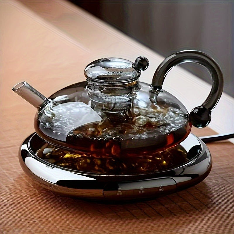 Glass Tea Set with 20.29oz Teapot and 4x6.09oz Cups - Polished Metal Finish, High-Temperature Resistant, Ideal for Home Use, Perfect for Christmas, Halloween, Easter, Hanukkah, St. Patrick's Day - Elegant Tea Infuser Set