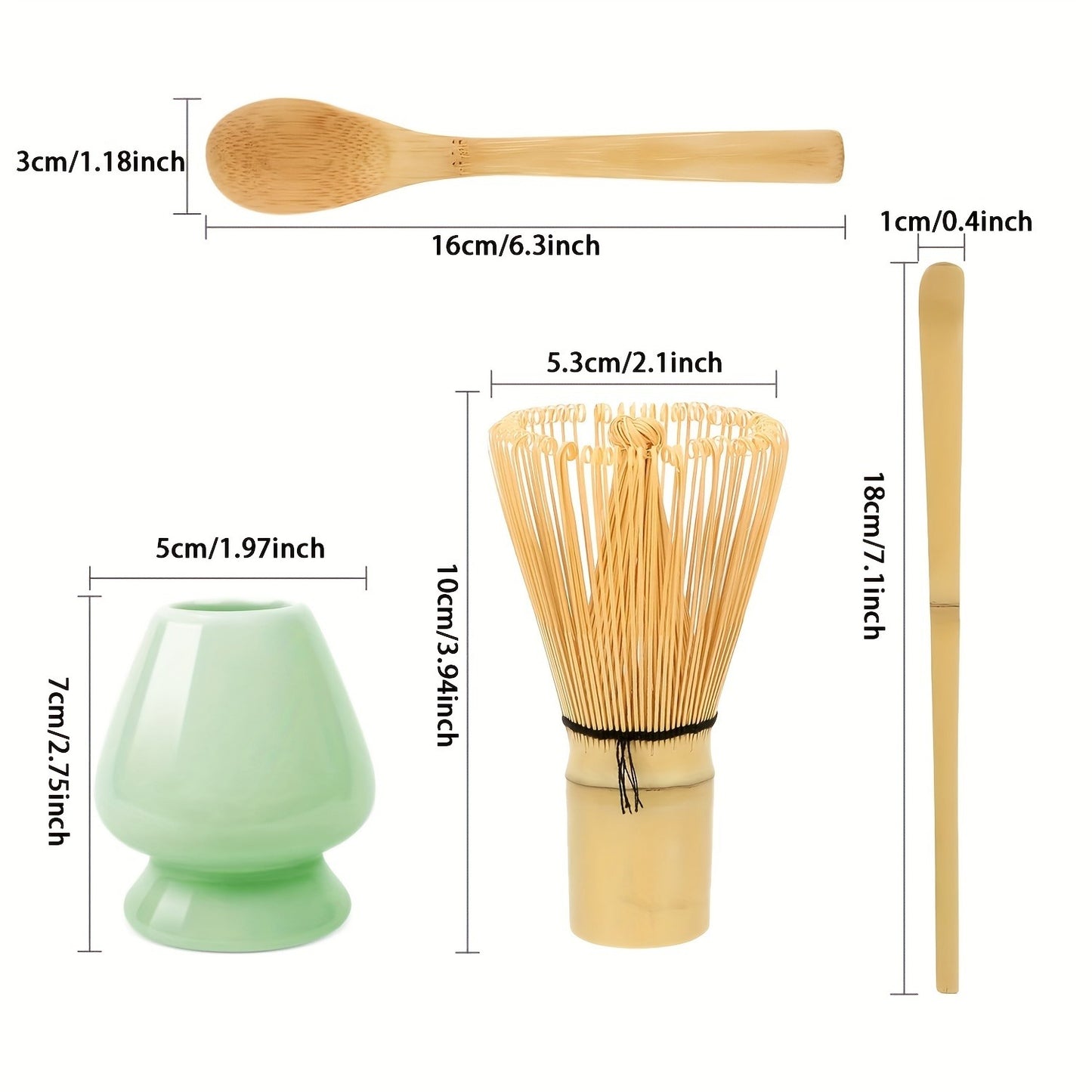 Bamboo Matcha Tea Ceremony Set - 4pcs Traditional Matcha Making Tools with Whisk, Scoop, Spoon and Ceramic Holder