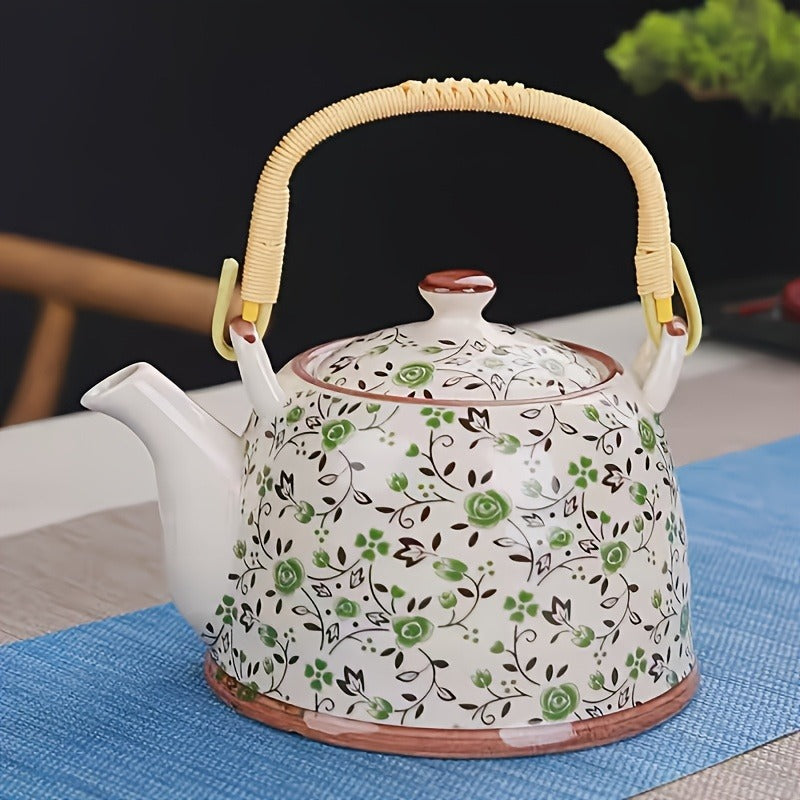 Ceramic Teapot 27.73oz - Japanese Blue and White Glaze Underglaze, Various Flower Colors, Suitable for Restaurants, Tea Rooms, Kitchens, Coffee Shops
