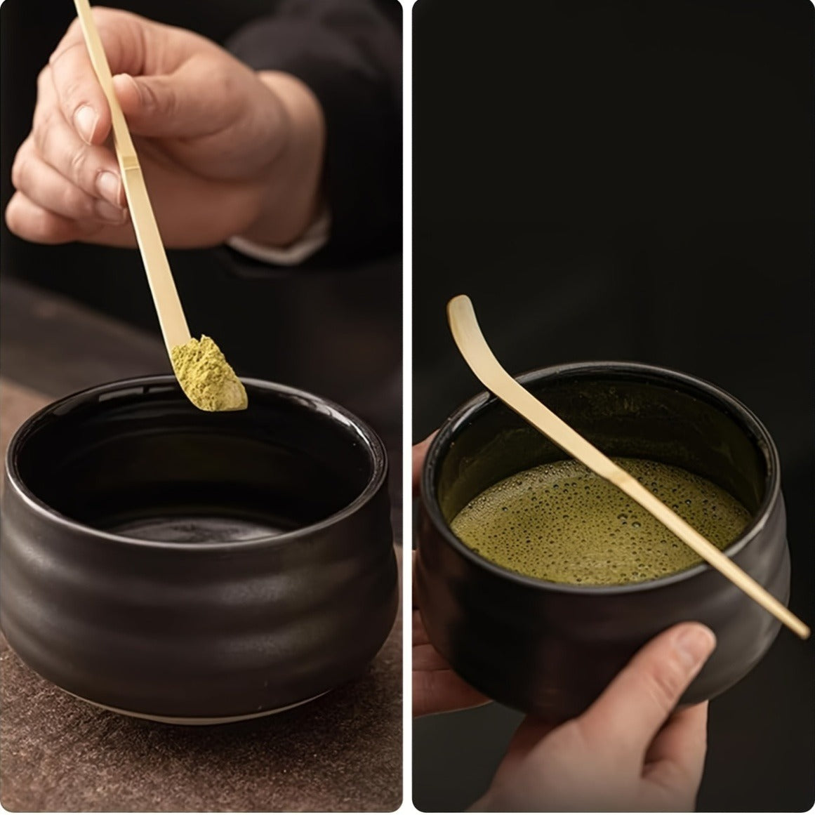 Bamboo Matcha Tea Ceremony Set - 4pcs Traditional Matcha Making Tools with Whisk, Scoop, Spoon and Ceramic Holder