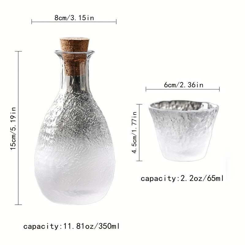 Handmade Hammered Glass Sake Set, 5-Piece Elegant Vintage Design with One Decanter (11.81 oz) and Four Sake Cups (2.2 oz Each), Ideal for Sake Enthusiasts, Home, Bars, Restaurants - Hand Wash Only