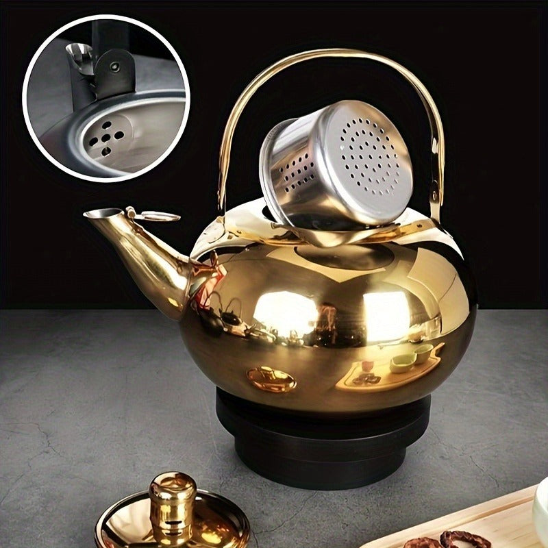 50.72oz Stainless Steel Stovetop Tea Kettle with Infuser, Large Capacity Teapot for Brewing Tea Leaves - Coffee Pot, Green Tea Kettle, Durable Camping & Picnic Kettle, Ideal for Home, Office, & Travel Use, Filter Included - No Electricity Needed