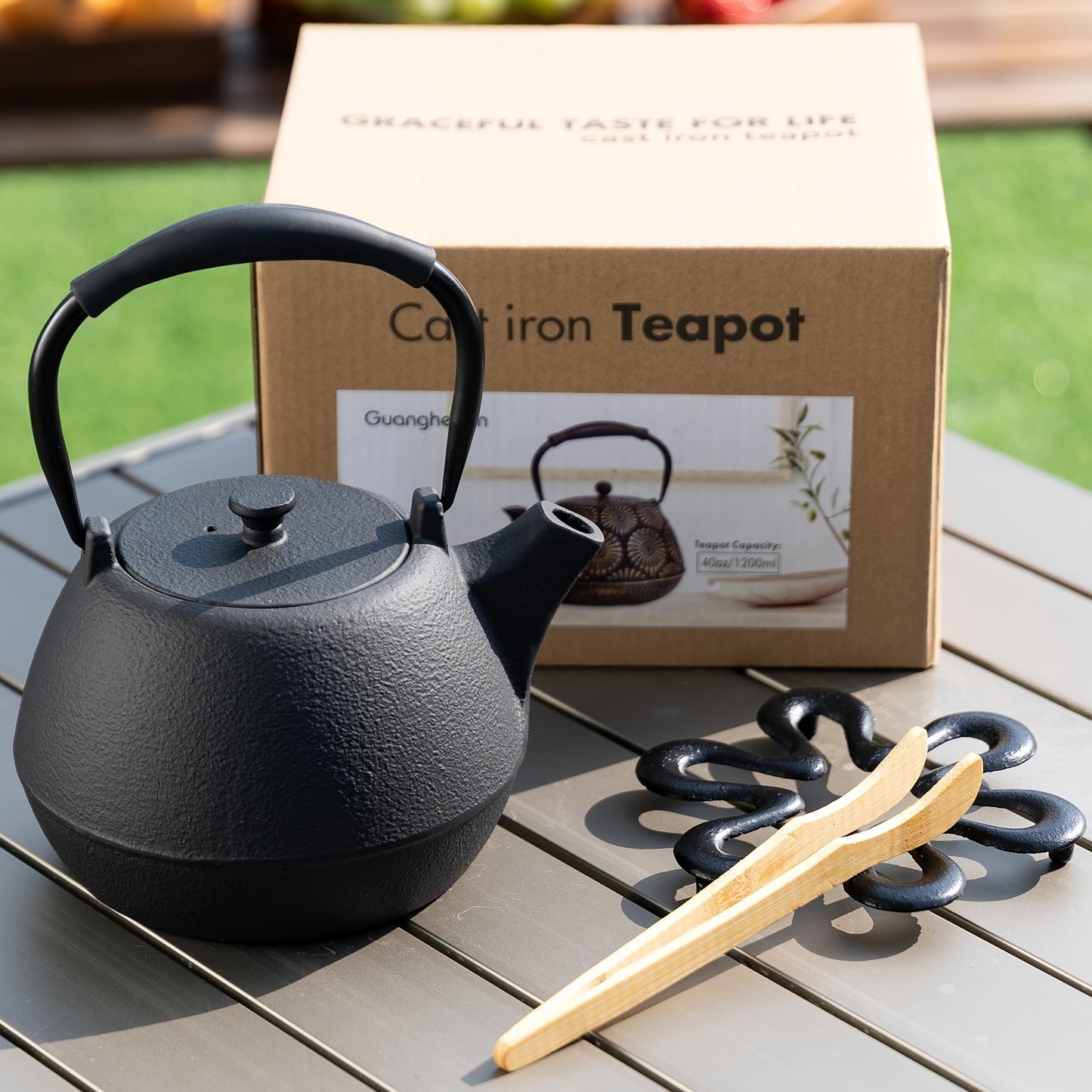 1pc Handcrafted 40oz Cast Iron Teapot with Enameled Interior, Stovetop Safe Tea Kettle with Infuser for Loose Leaf Tea and Coffee, Brushed Metal Finish, Ideal for Christmas, Thanksgiving, Father'S Day, Mother'S Day Gifts