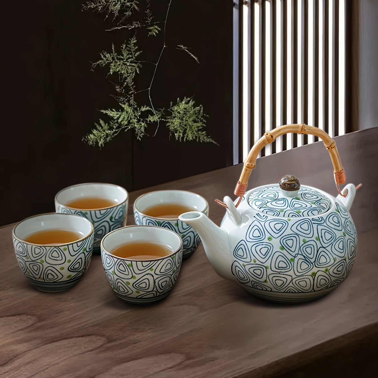 Diamond-Shaped Geometric Teapot Teacup Set, Japanese-Style Ceramic Tea Set, Good Helper for Making Tea, Retro And Elegant, Suitable for Home Use/Tea Lovers