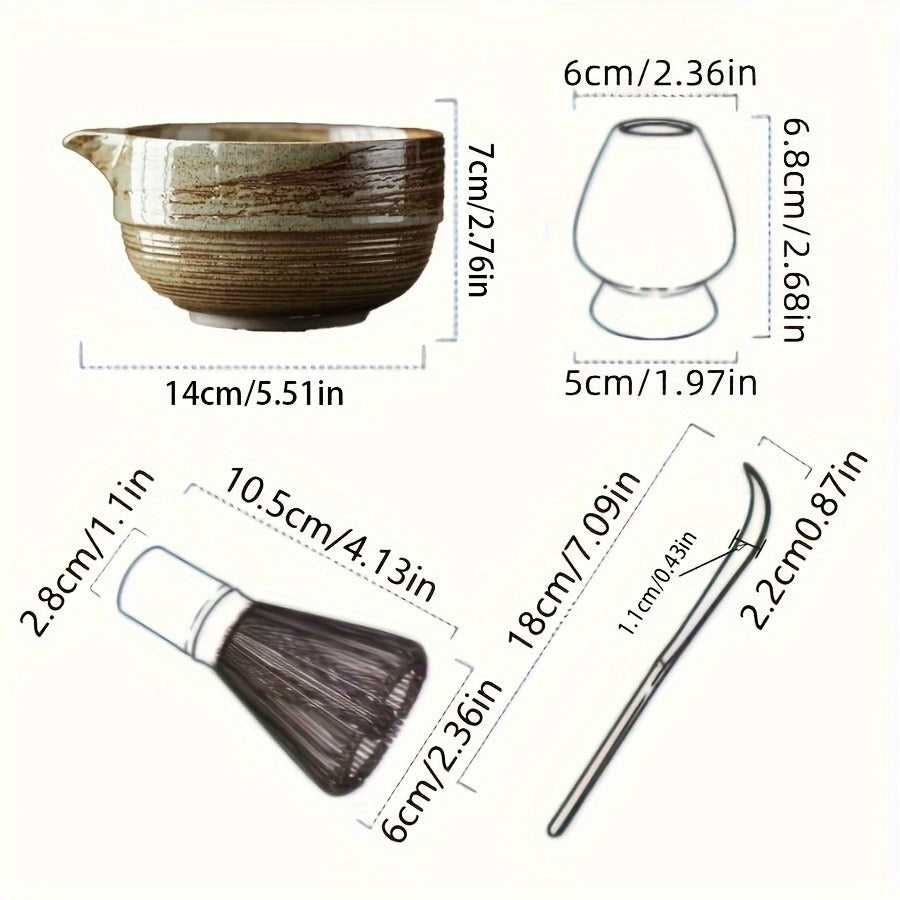 4pcs Japanese Matcha Tea Set with Ceramic Bowl, Scoop, Bamboo Whisk & Cup - Perfect for Home or Restaurant Use