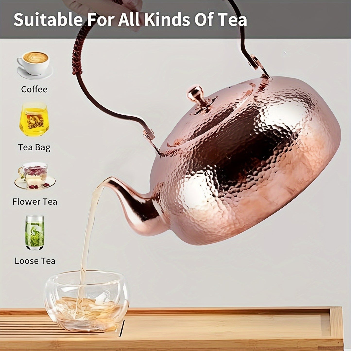 1 piece pink copper teapot, used to boil water to make tea, copper material, pink appearance is elegant and fashionable, 67oz large capacity, suitable for afternoon tea party or family daily use
