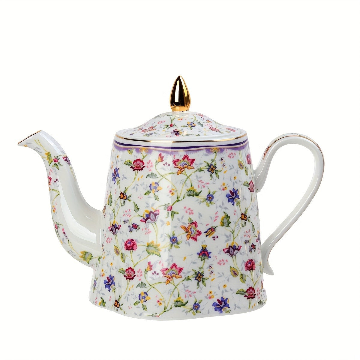 Purple Small Flower Pattern Burned Flower Ceramic Cup and Plate Set, Electroplated Gold Plated Edge Glossy Cup and Plate, Water Pot, 2pcs Cup and Plate Set, 1pc Water Pot Set, with Color Box