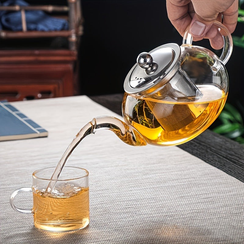 1pc High Borosilicate Glass Teapot with Stainless Steel Infuser – 27.05oz Clear Glass Tea Pot for Stovetop – Heat Resistant Loose Leaf Tea Brewing Kettle