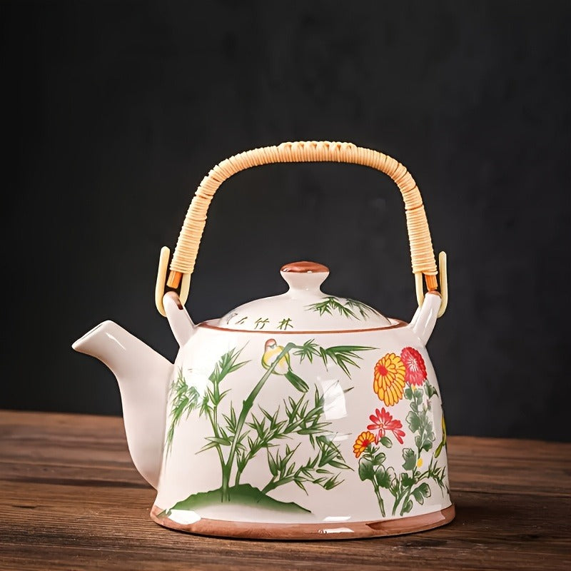 Ceramic Teapot 27.73oz - Japanese Blue and White Glaze Underglaze, Various Flower Colors, Suitable for Restaurants, Tea Rooms, Kitchens, Coffee Shops