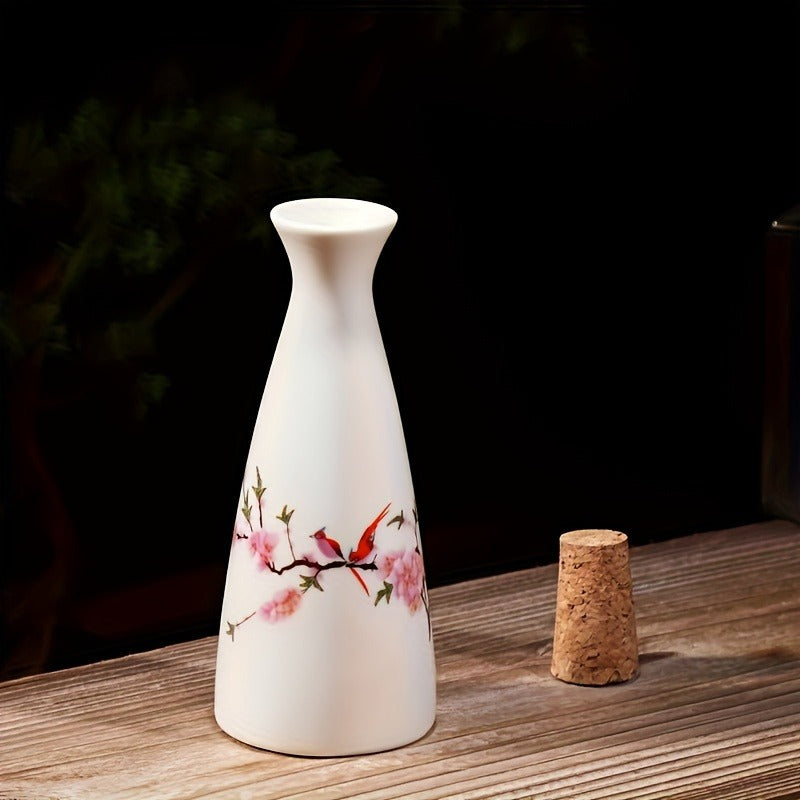 Ceramic Sake Set, Traditional Chinese Style, Polished Finish, 5pcs Flask and Cups, Oval Shape, Hand Wash Only, Ideal for Thanksgiving Festivities