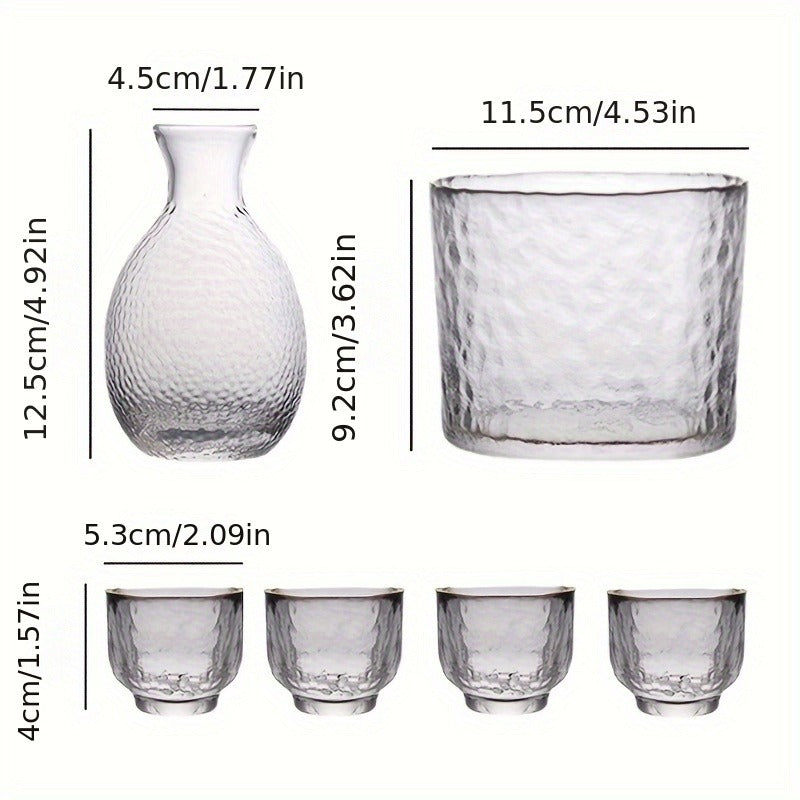 6pcs, Japanese Sake Set, 1 Tokkuri Bottle, 1 Warming Bowl And 4 Ochoko Cups, Exquisite Glass Drink Set, Home Decor, Room Decor, Gifts