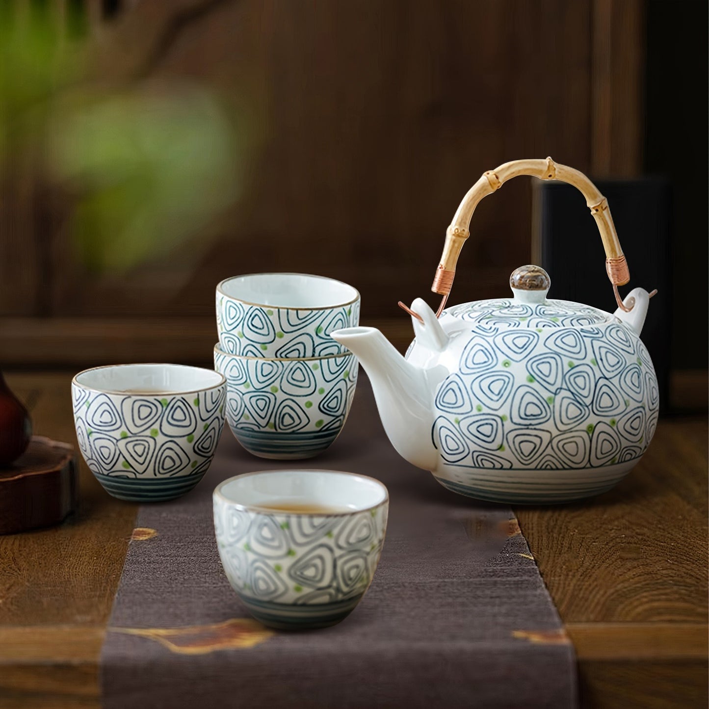 Diamond-Shaped Geometric Teapot Teacup Set, Japanese-Style Ceramic Tea Set, Good Helper for Making Tea, Retro And Elegant, Suitable for Home Use/Tea Lovers