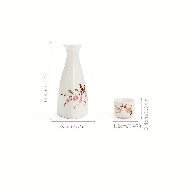 Ceramic Sake Set, Traditional Chinese Style, Polished Finish, 5pcs Flask and Cups, Oval Shape, Hand Wash Only, Ideal for Thanksgiving Festivities